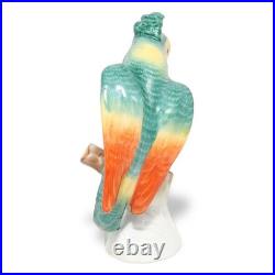 Porcelain Bird Figurine Herend Green Parrot Hand Painted Rare Vintage Statuett