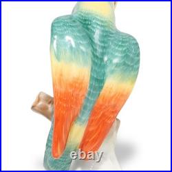Porcelain Bird Figurine Herend Green Parrot Hand Painted Rare Vintage Statuett
