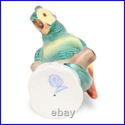 Porcelain Bird Figurine Herend Green Parrot Hand Painted Rare Vintage Statuett