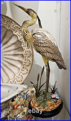 Porcelain Bird Figurine with Bronze Ormolu Statue Sculpture-10'' x 24''H
