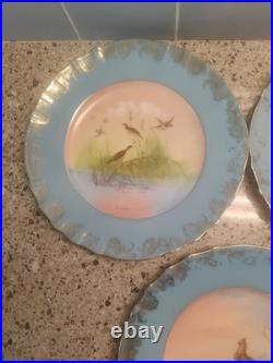 Porcelain Bird Plates Antique 1920s Set of 3 LimogesSigned B. Albert Blue Gold