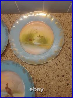 Porcelain Bird Plates Antique 1920s Set of 3 LimogesSigned B. Albert Blue Gold