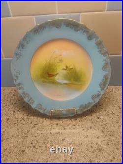 Porcelain Bird Plates Antique 1920s Set of 3 LimogesSigned B. Albert Blue Gold