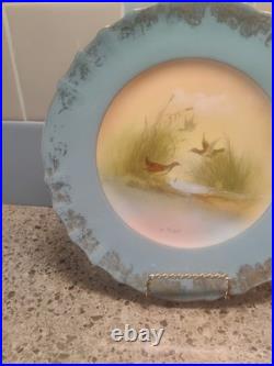 Porcelain Bird Plates Antique 1920s Set of 3 LimogesSigned B. Albert Blue Gold