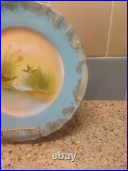 Porcelain Bird Plates Antique 1920s Set of 3 LimogesSigned B. Albert Blue Gold