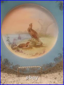 Porcelain Bird Plates Antique 1920s Set of 3 LimogesSigned B. Albert Blue Gold