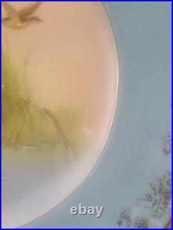 Porcelain Bird Plates Antique 1920s Set of 3 LimogesSigned B. Albert Blue Gold