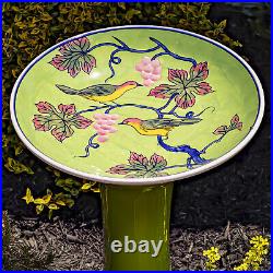 Porcelain Birdbath with Hand Painted Details