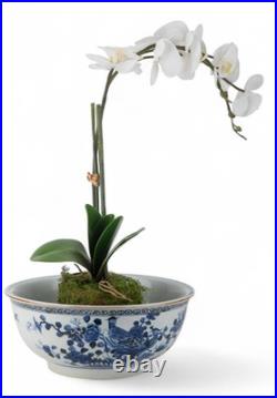 Porcelain Birds Motif Chinoiserie Planter-13.5'' X 6'' H