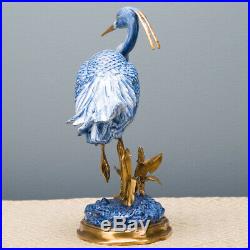 Porcelain Blue Heron Bird Bronze Ormolu Statue Figurine Wading Bird Crane 12'H