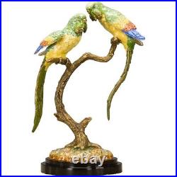 Porcelain Bronze Ormolu Parrots Birds On Branch Statue Figurine 13H