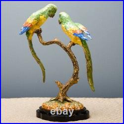 Porcelain Bronze Ormolu Parrots Birds On Branch Statue Figurine 13H