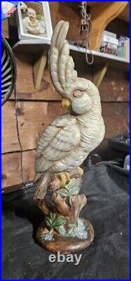 Porcelain Cockatoo Bird Figure Handmade Painted Signed 74 16T 1970s VTG White