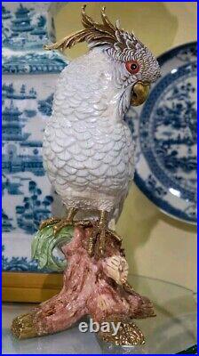 Porcelain Parrot Figurine With Bronze Accents