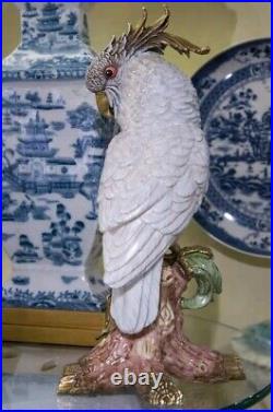 Porcelain Parrot Figurine With Bronze Accents