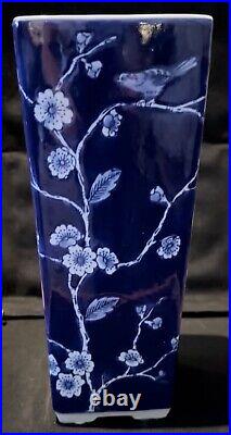 Porcelain Vase Blue White Bird Cherry Blossom Chinoiserie Chinese