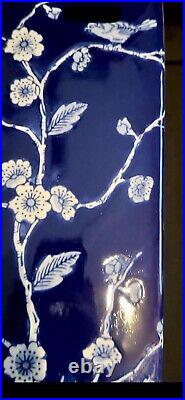 Porcelain Vase Blue White Bird Cherry Blossom Chinoiserie Chinese