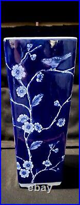 Porcelain Vase Blue White Bird Cherry Blossom Chinoiserie Chinese