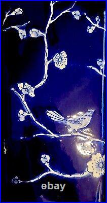 Porcelain Vase Blue White Bird Cherry Blossom Chinoiserie Chinese