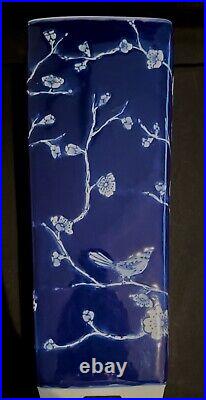 Porcelain Vase Blue White Bird Cherry Blossom Chinoiserie Chinese