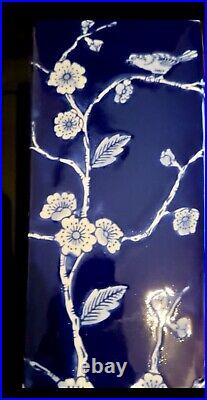 Porcelain Vase Blue White Bird Cherry Blossom Chinoiserie Chinese