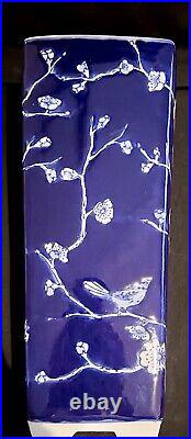 Porcelain Vase Blue White Bird Cherry Blossom Chinoiserie Chinese