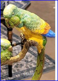 Porcelain and Bronze Ormolu Double Parrots Sculpture Figurine-13H