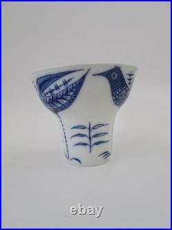 Porsgrund Norway Porcelain Scandi Mid Century Modern Blue & White Bird Vase