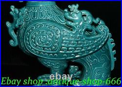 Qianlong Marked China Blue Green Glaze Porcelain Feng Shui Phoenix Bird Statue