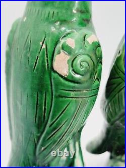 Qing Dynasty Chinese Export Sancai Green Glazed Parrots Porcelain pair