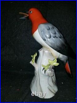 RARE ANTIQUE GERMAN CONTA & BOHEME PORCELAIN RED BIRD FIGURINE 10 with tongue