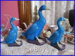 RARE Antique Chinese porcelain export duck figurines-Runner Duck-Blue-Set of 3