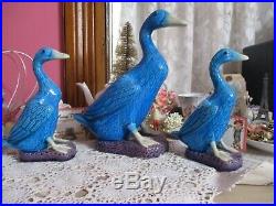 RARE Antique Chinese porcelain export duck figurines-Runner Duck-Blue-Set of 3