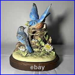 RARE Gorham Gallery Birds Eastern Bluebird Family Hand-painted Bisque Figurine