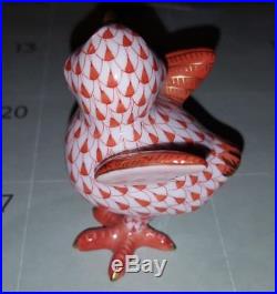 RARE HEREND Porcelain Fishnet Figurine Statue LITTLE CHICK BIRD Rust Color $185