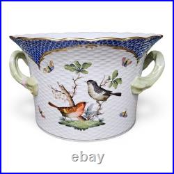 RARE Large Herend Porcelain Rothschild Bird Blue Border Ice Bucket or Cache Pot
