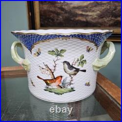 RARE Large Herend Porcelain Rothschild Bird Blue Border Ice Bucket or Cache Pot