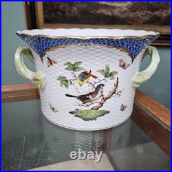 RARE Large Herend Porcelain Rothschild Bird Blue Border Ice Bucket or Cache Pot