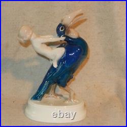 ROSENTHAL Porcelain PUTTI Riding TOUCAN Liebermann Figure Statue Boy Bird Deco