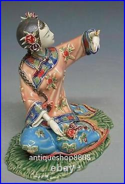 Rare Ancient Chinese Ceramic Porcelain pottery Belle Flower Figurine Butterfly