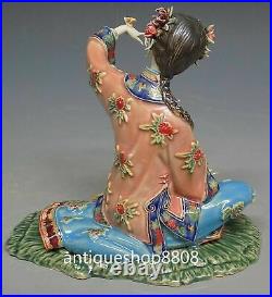 Rare Ancient Chinese Ceramic Porcelain pottery Belle Flower Figurine Butterfly