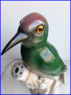 Rare Antique Lamp Night light Porcelain Woodpecker Signed Statue ERNST BOHNE SON