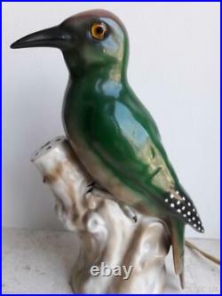 Rare Antique Lamp Night light Porcelain Woodpecker Signed Statue ERNST BOHNE SON