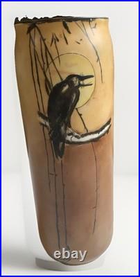 Rare Antique Limoges Porcelain Vase Hand-Painted Crow Moon PL France 11 Bird