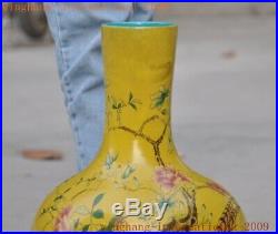 Rare China dynasty yellow glaze porcelain flower bird Bottle Pot Vase Jar Statue