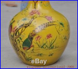 Rare China dynasty yellow glaze porcelain flower bird Bottle Pot Vase Jar Statue