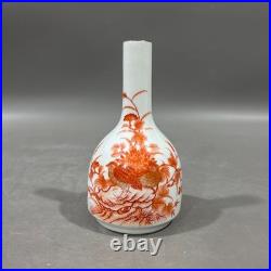 Rare Chinese Collectable Art Foul red Porcelain Bird Zun Vase