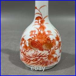 Rare Chinese Collectable Art Foul red Porcelain Bird Zun Vase