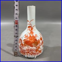 Rare Chinese Collectable Art Foul red Porcelain Bird Zun Vase