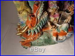 Rare Chinese Porcelain Eight Immortals Dragon Bird Heavy Gold 20 Statue Nr